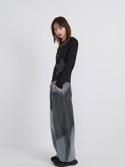 star print basic long tops