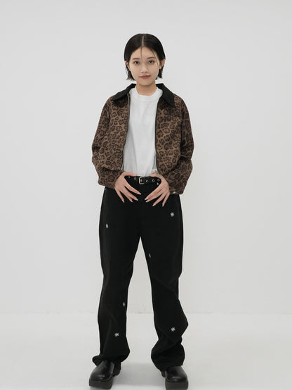 leopard collar blouson