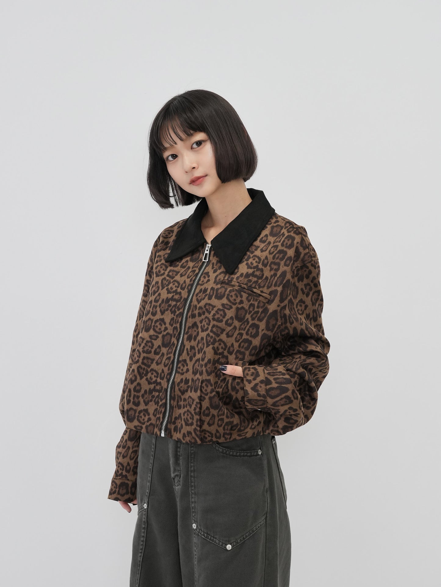 leopard collar blouson