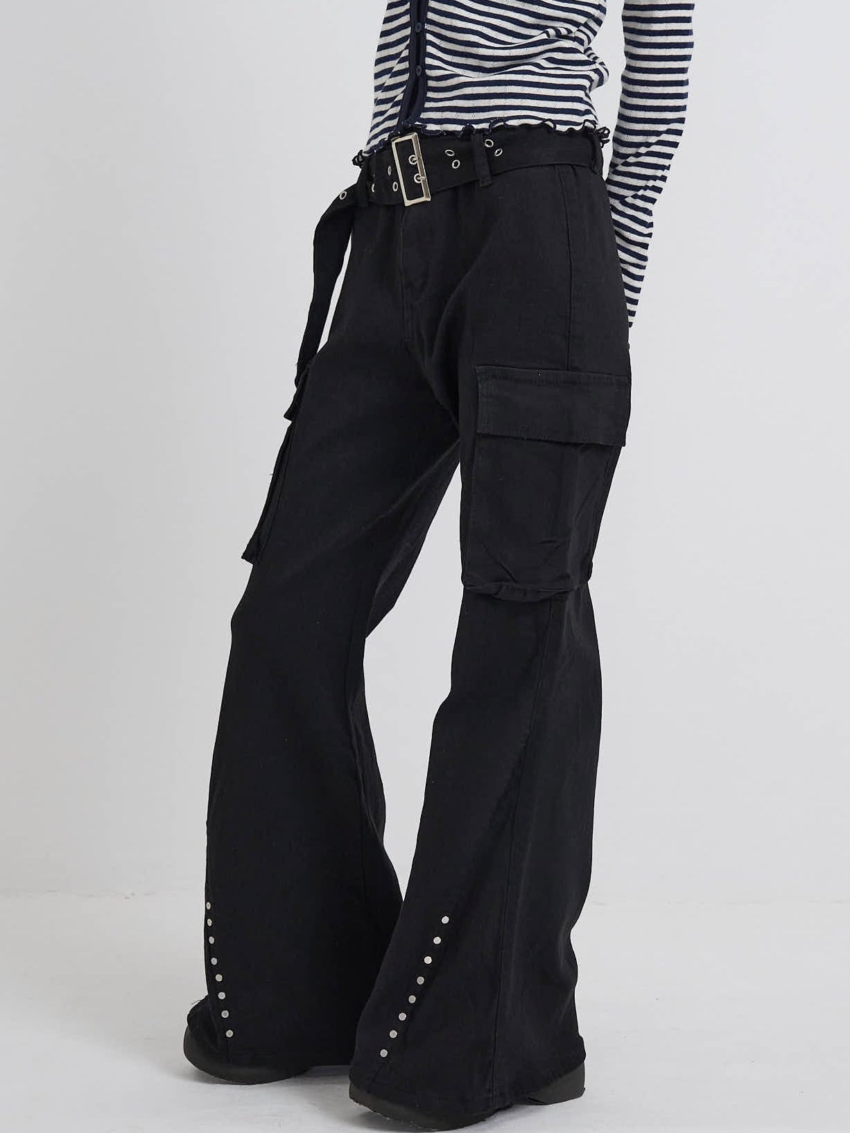 belt stud bootcut pants