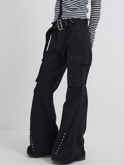 belt stud bootcut pants
