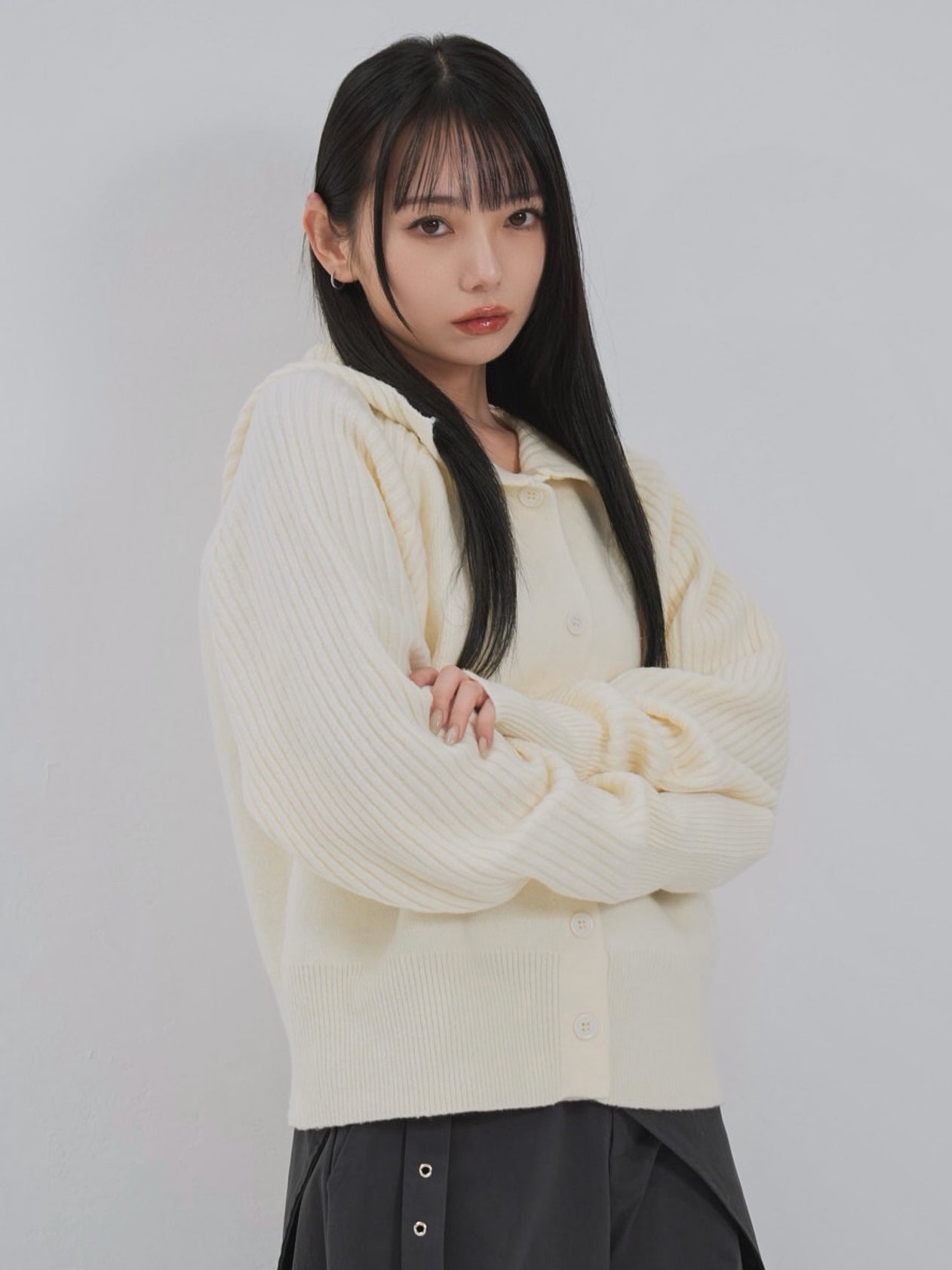 high-neck button knit cardigan