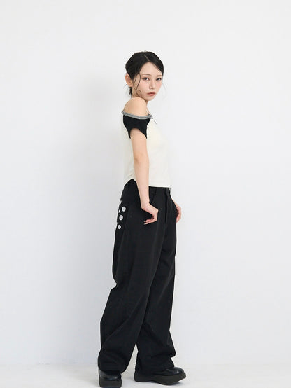 contrast one shoulder tops