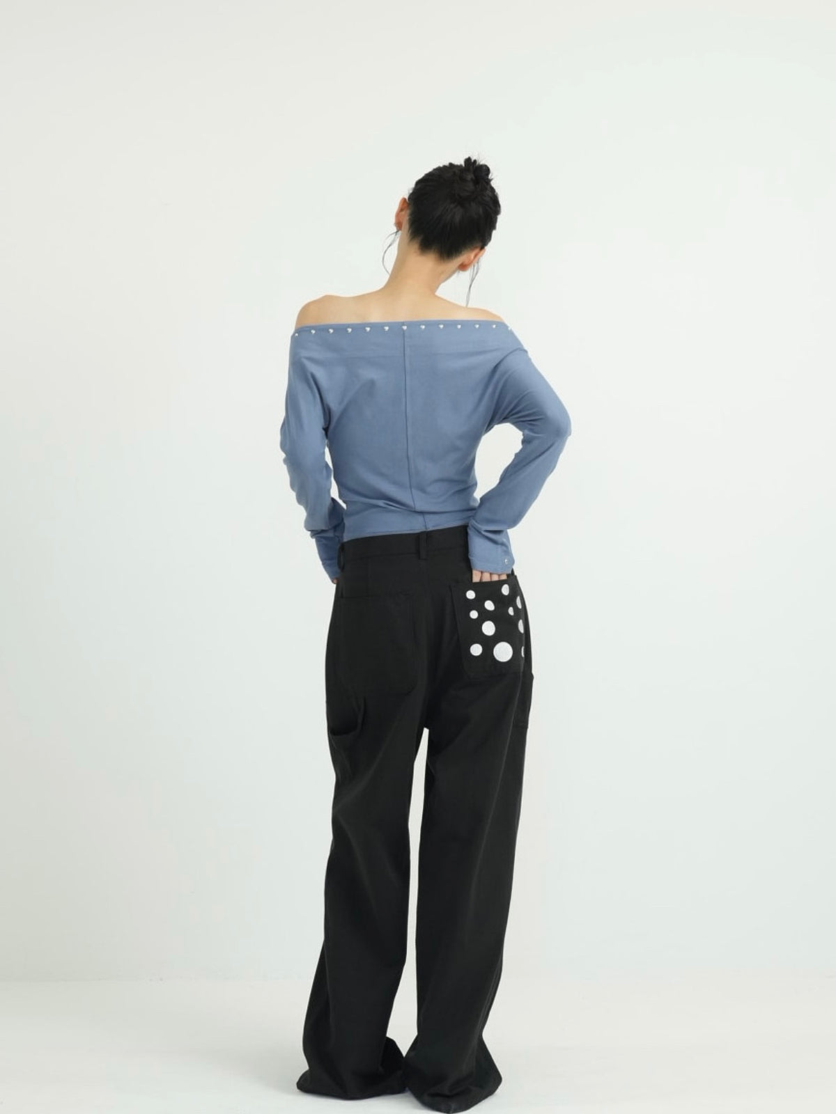 studs detail off shoulder tops