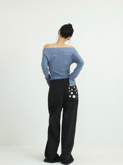 studs detail off shoulder tops