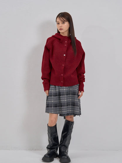 high-neck button knit cardigan