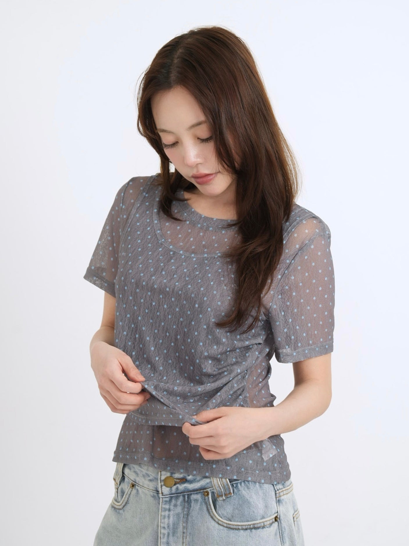 double layered dot sheer tops