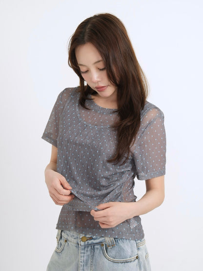 double layered dot sheer tops