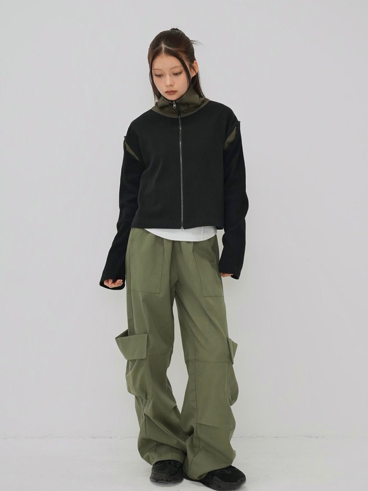 color block two way zip jacket