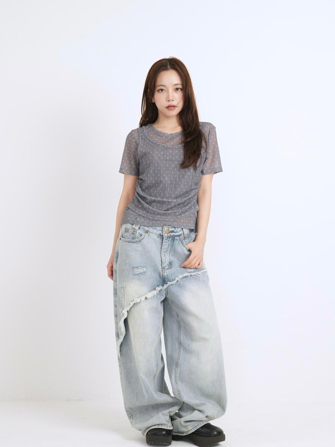 double layered dot sheer tops