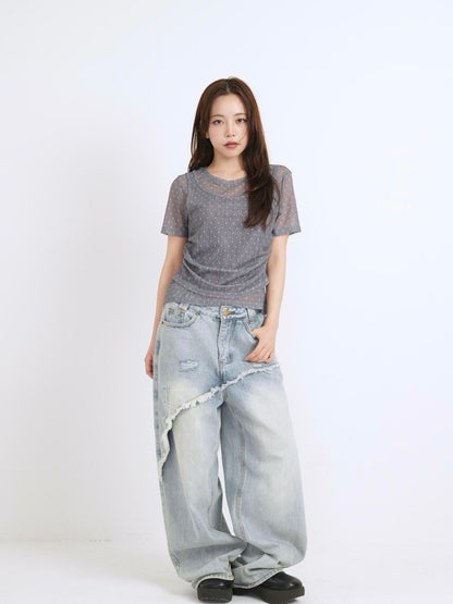 double layered dot sheer tops