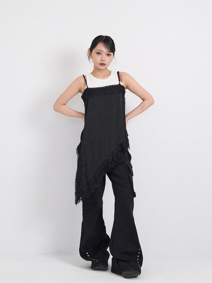 dot lace slip dress