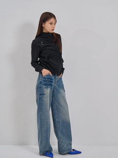 eyelet wave zip tops