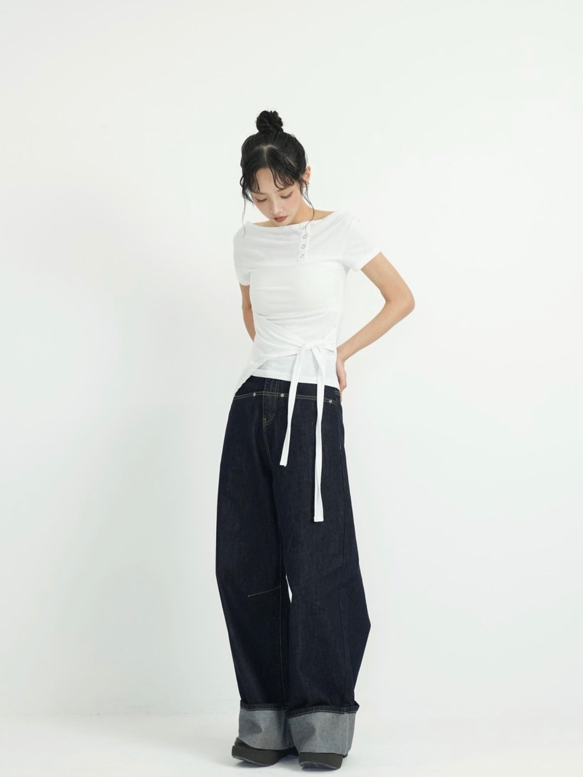 side tie snap tops