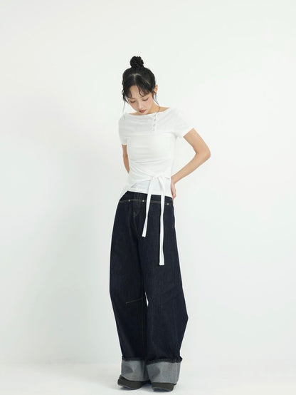 side tie snap tops