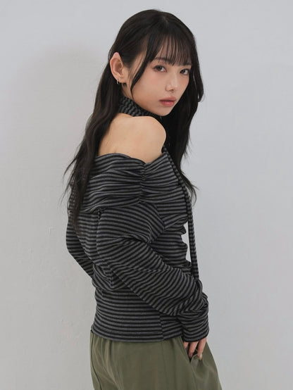 border offshoulder scarf tops