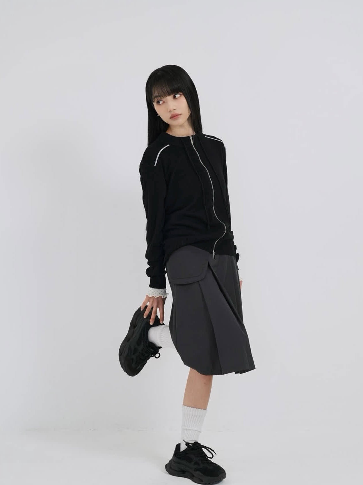 w zip line knit tops