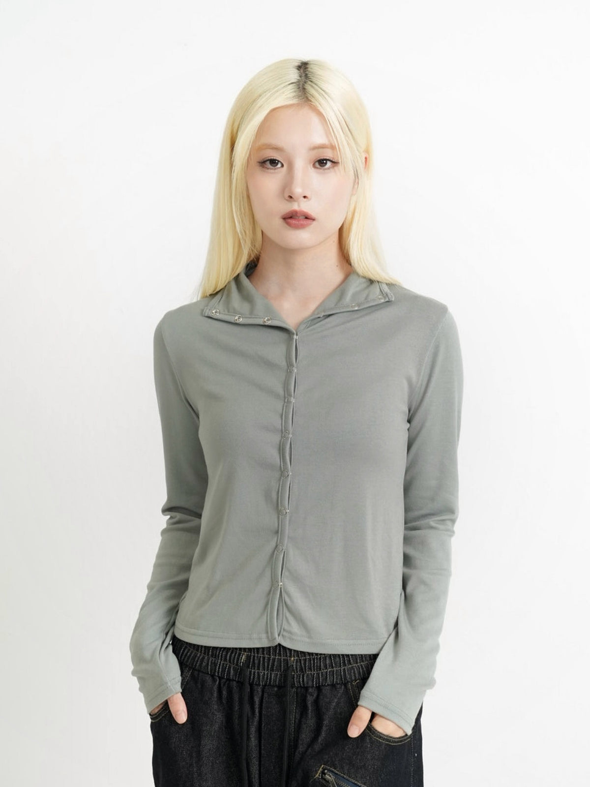 high neck fitted cardigan