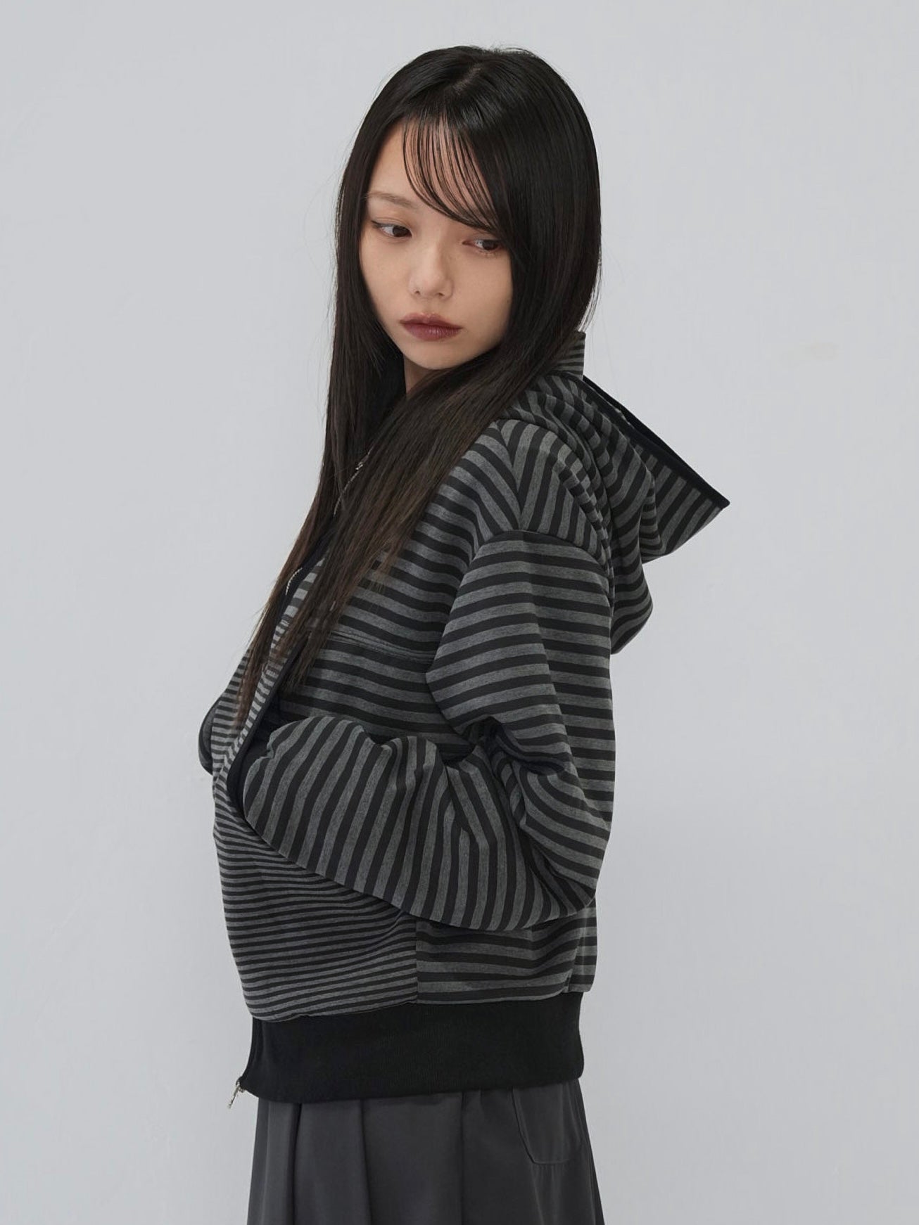 stripe pattern zip hoodie
