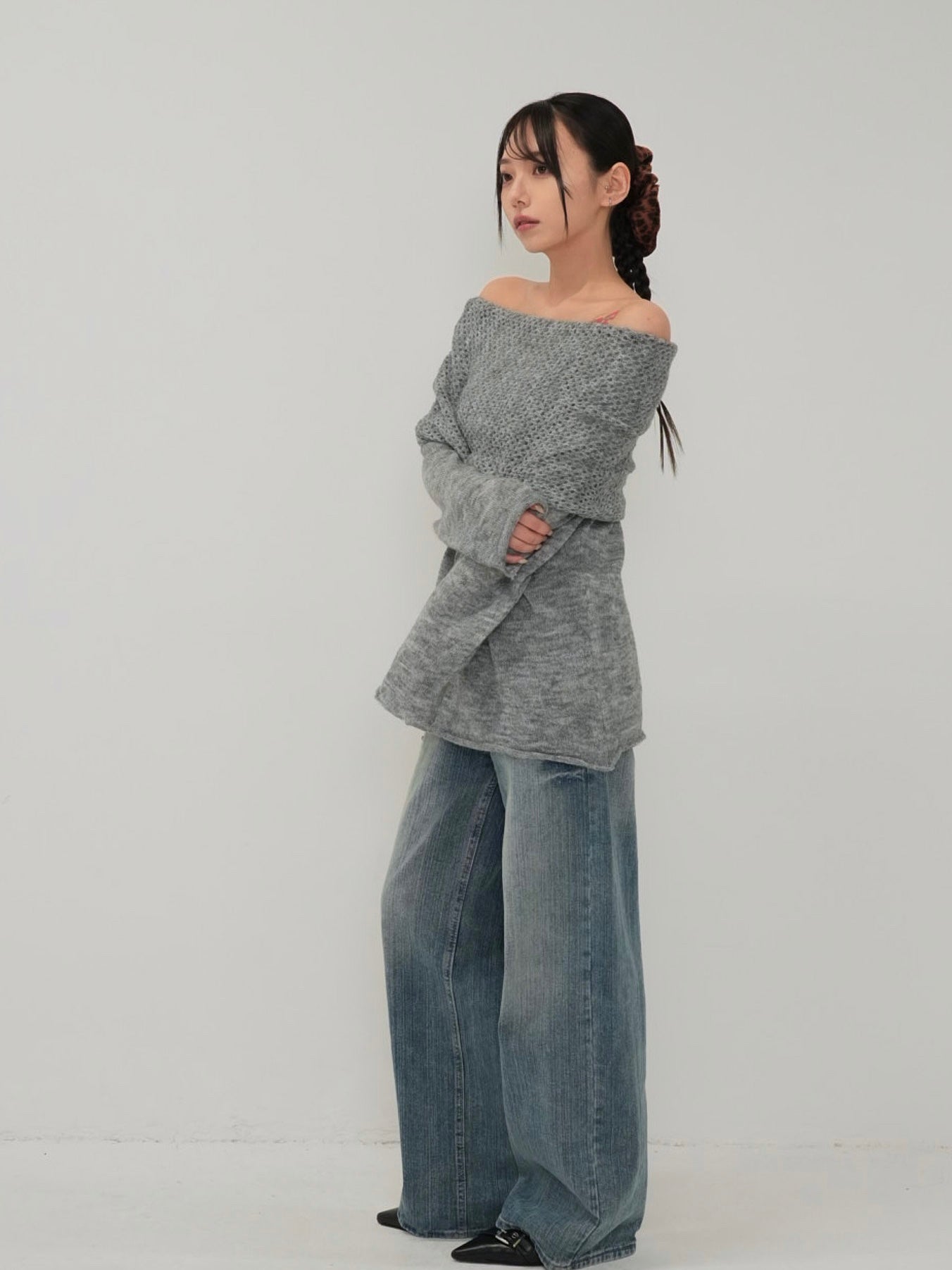 wool off shoulder knit