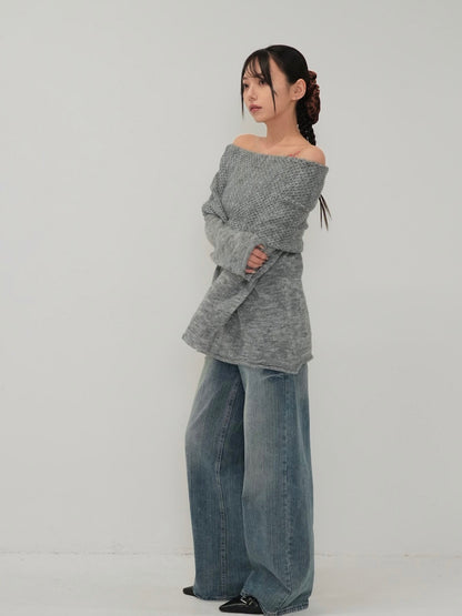 wool off shoulder knit