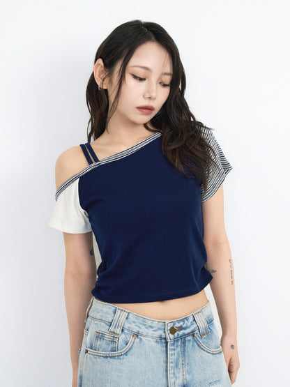contrast one shoulder tops