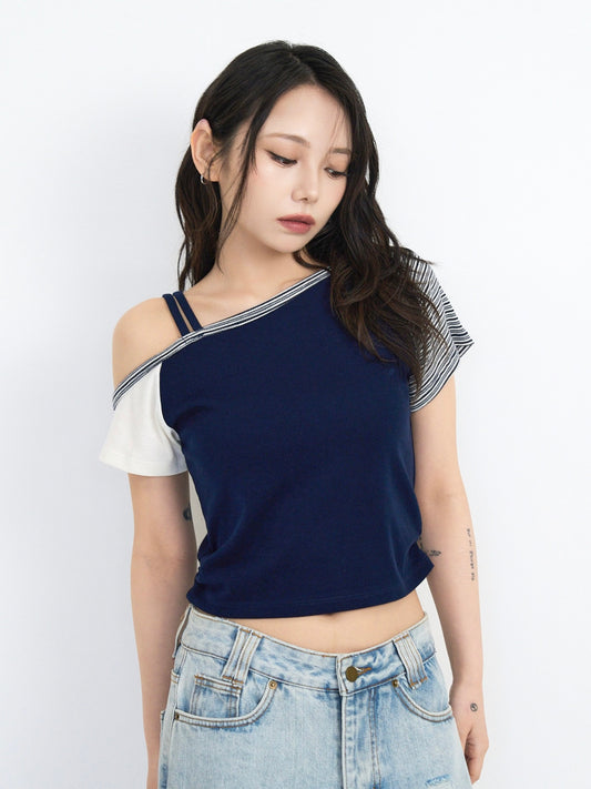 contrast one shoulder tops
