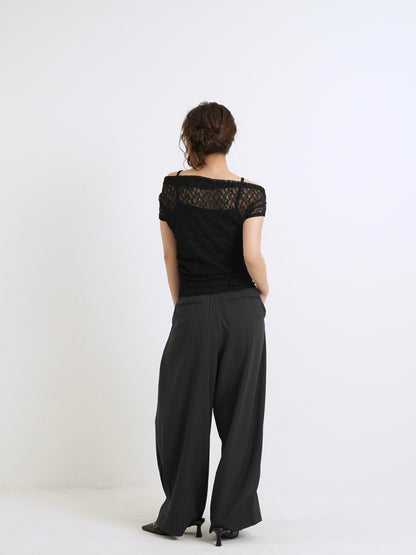 lace shirring off shoulder tops