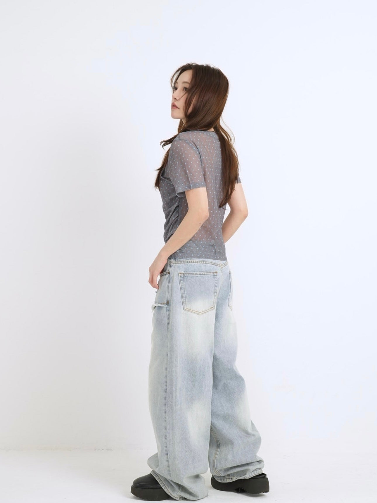 double layered dot sheer tops
