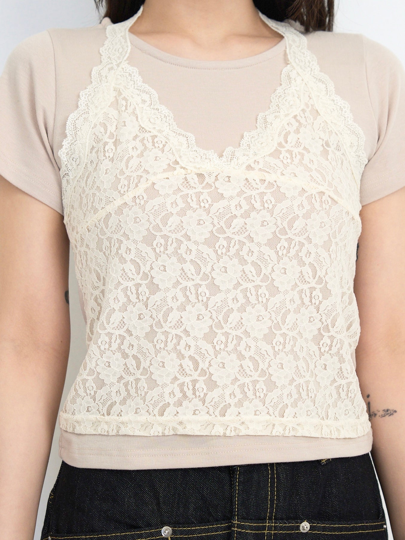 lace overlay halter tops