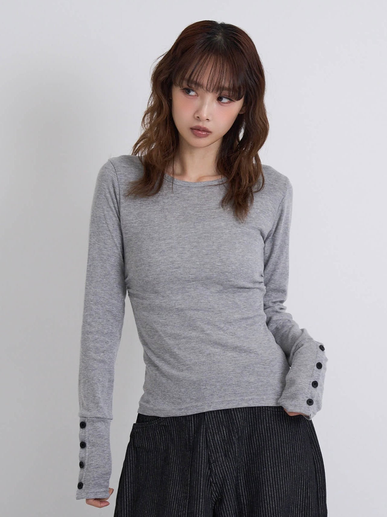 round neck button sleeve tops