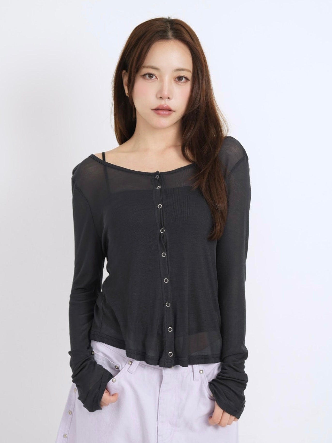 sheer button cardigan