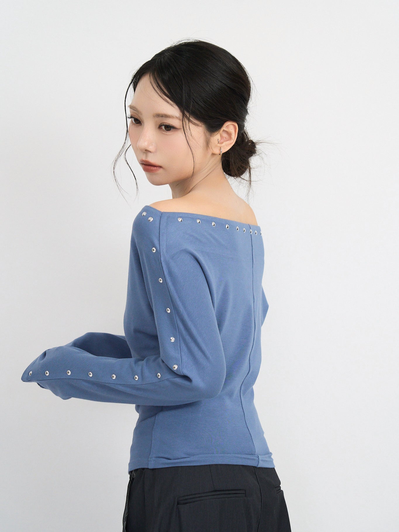 studs detail off shoulder tops
