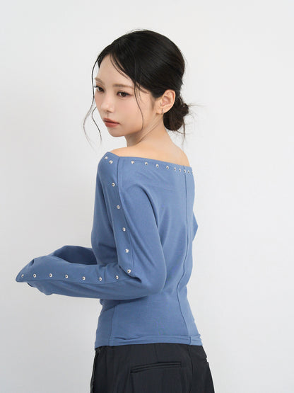 studs detail off shoulder tops