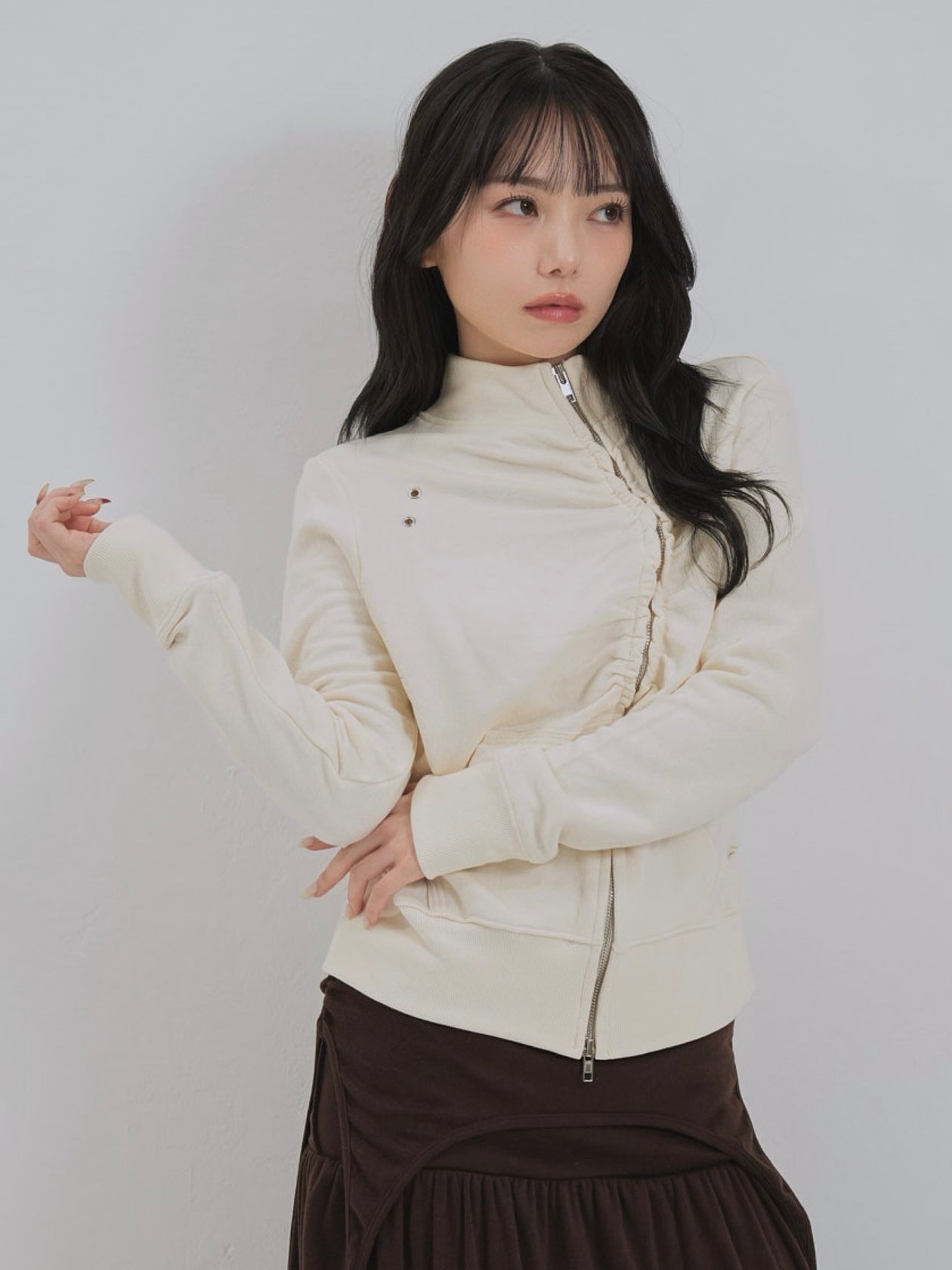 eyelet wave zip tops