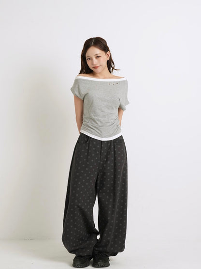 bicolor eyelet off shoulder tops