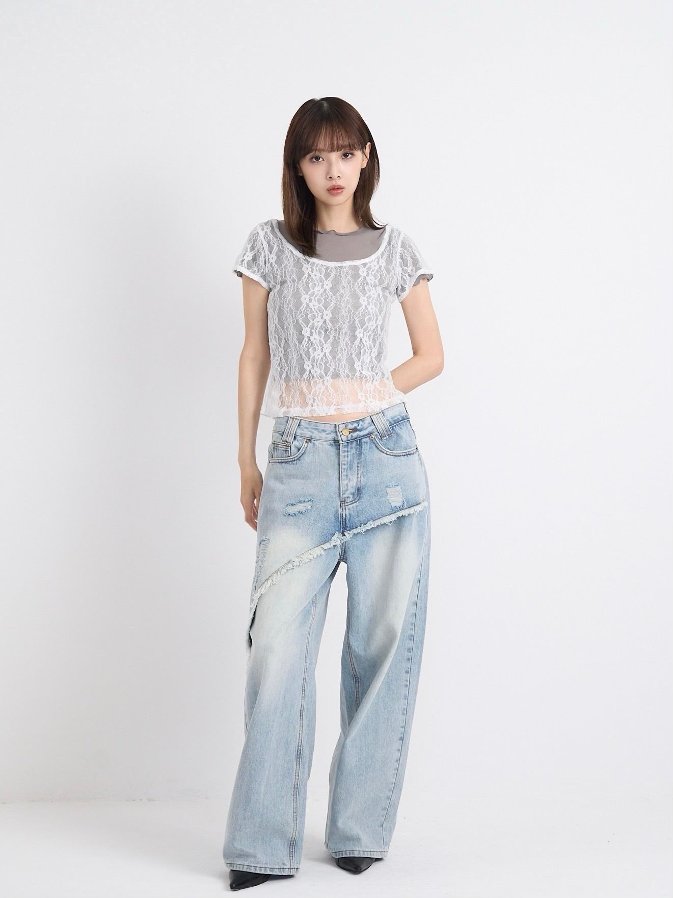 lace layered sheer tops