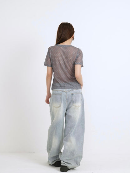 double layered dot sheer tops