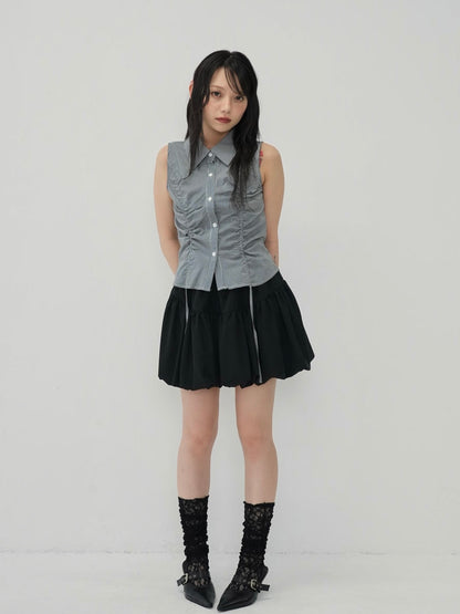 shirring check halter tops