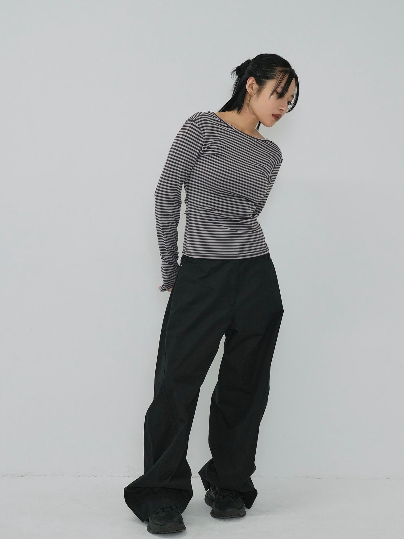 stripe waist wrap tops