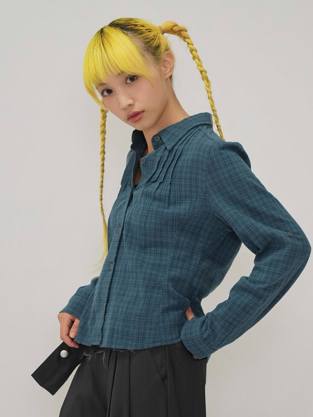 sleeve detail check shirt