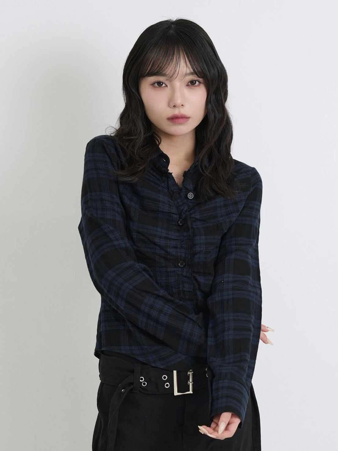 check frill blouse shirt