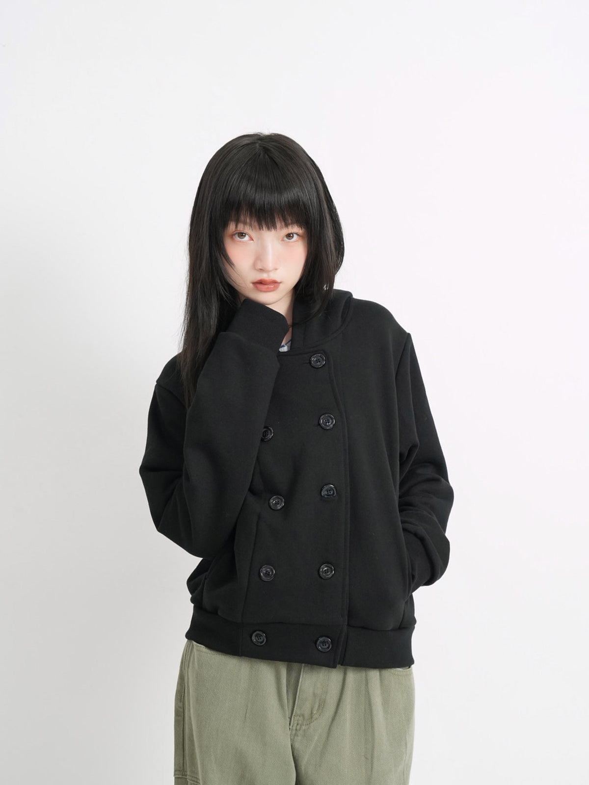 button front hooded jacket