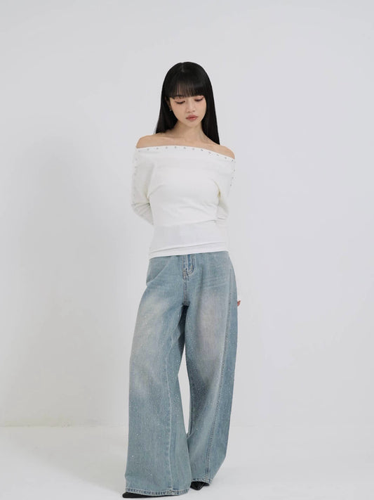 glitter wide denim pants