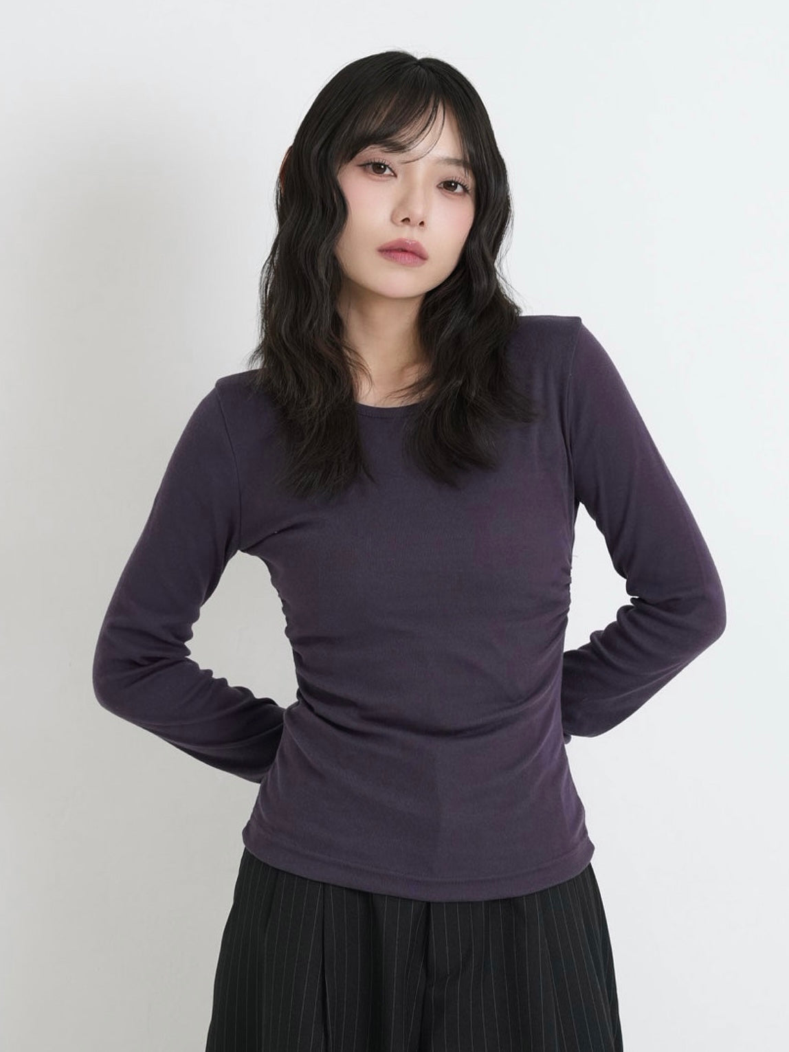 round neck button sleeve tops
