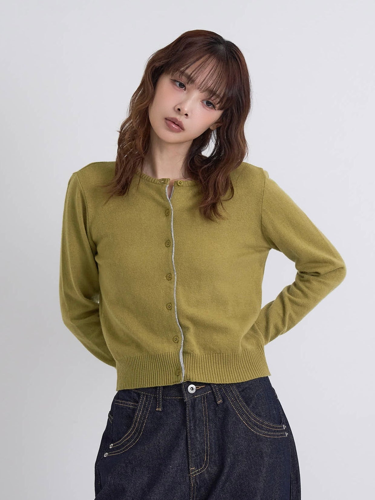 contrast line cardigan