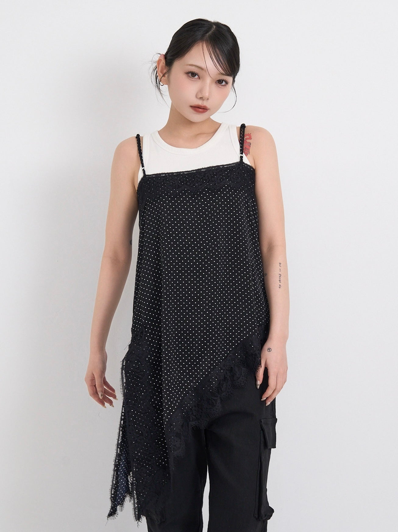 dot lace slip dress