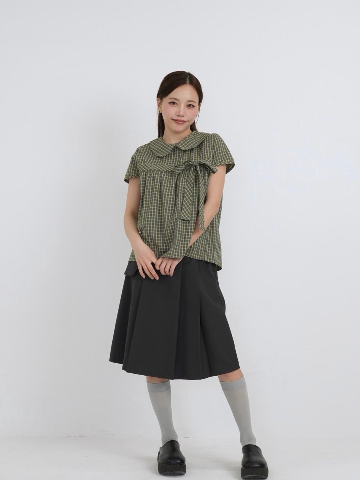 collar check blouse