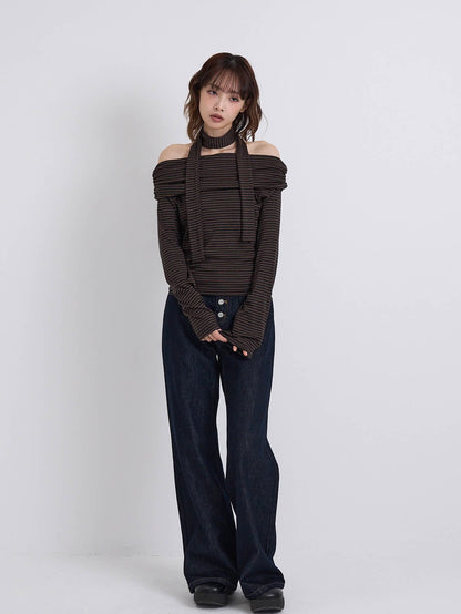 border offshoulder scarf tops