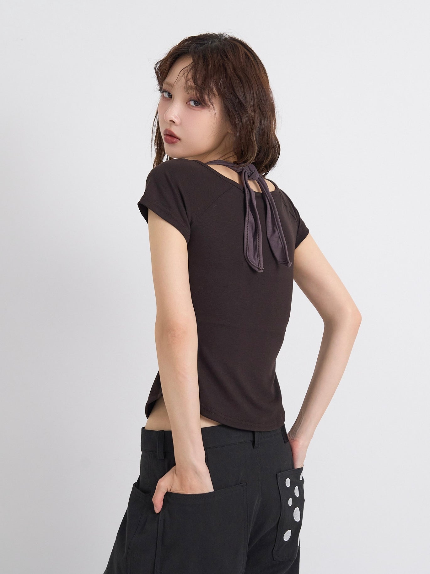 eyelet halter layered tops